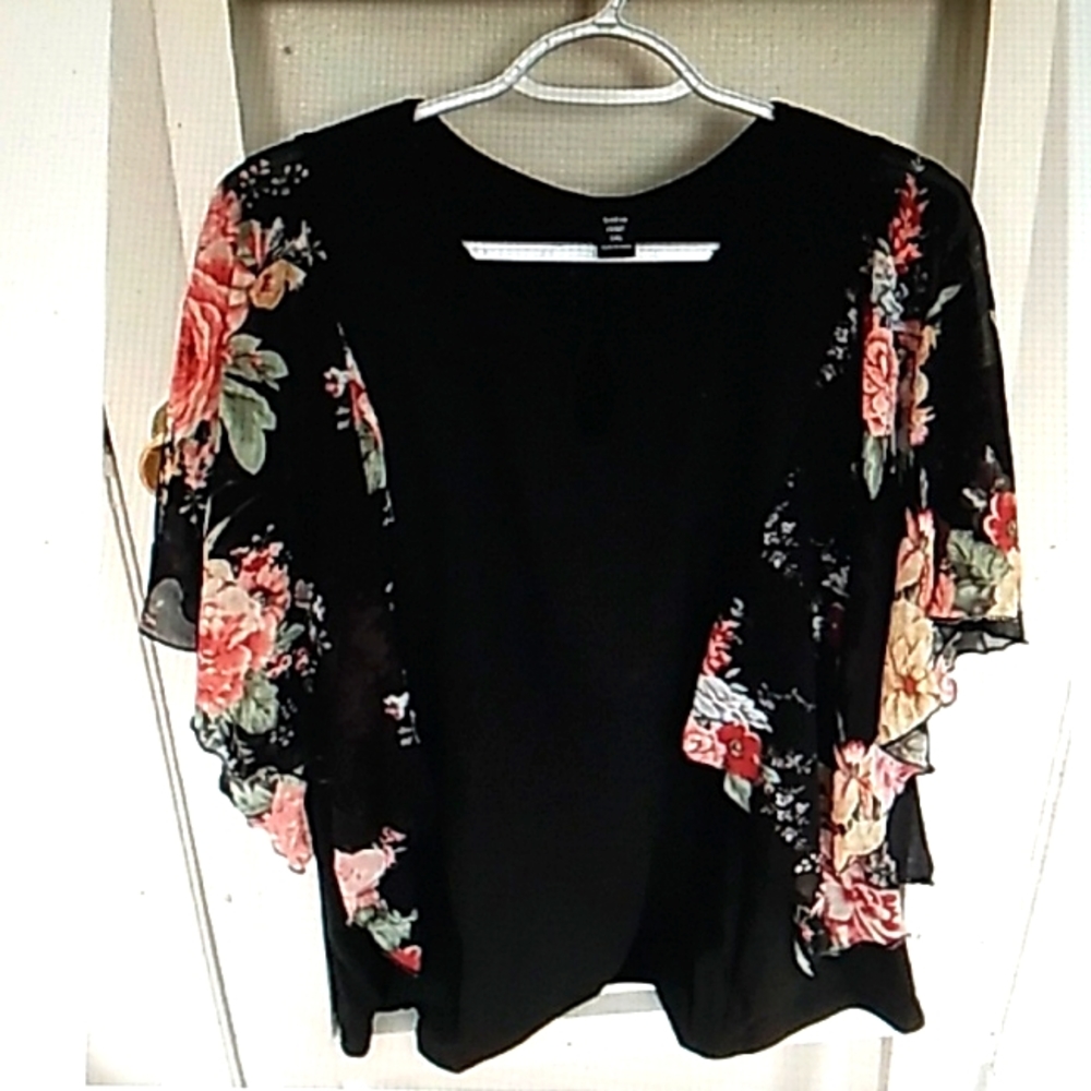 Shein Women's Plus Curve Floral Print Shirt Top Butterfly Sleeves Sz 2X